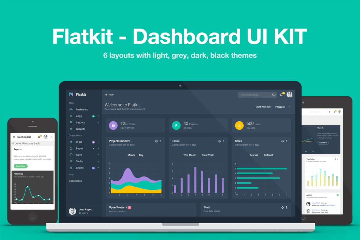 后台代码Flatkit-仪表板UI套件