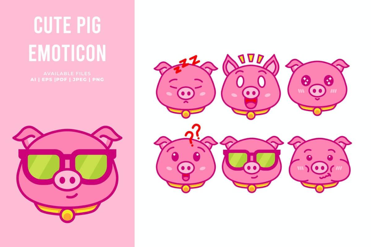 可爱的猪插画标志