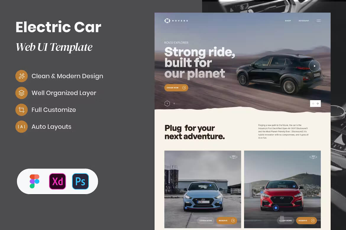 Rovers - 电动汽车 Web UI 模板
